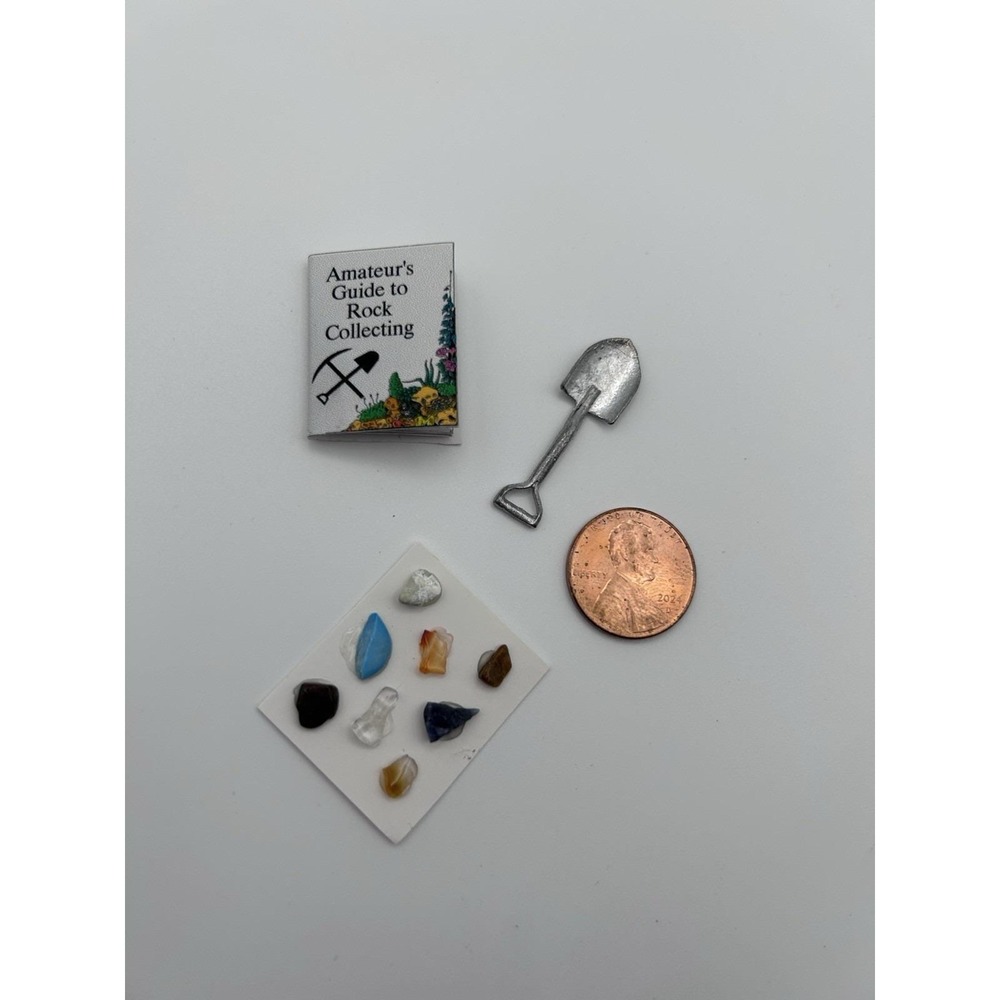 Handmade By Artist Miniature Rock Collector Kit, With A Printed Guide 1:12